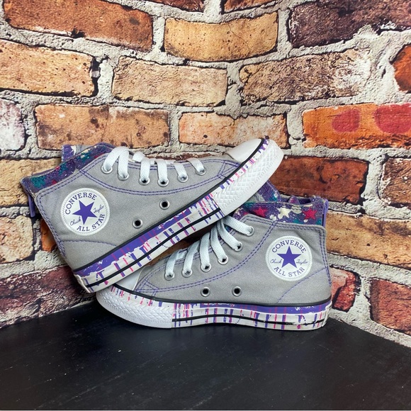 Converse Other - Converse ctas hi grey purple zipper splatter drip